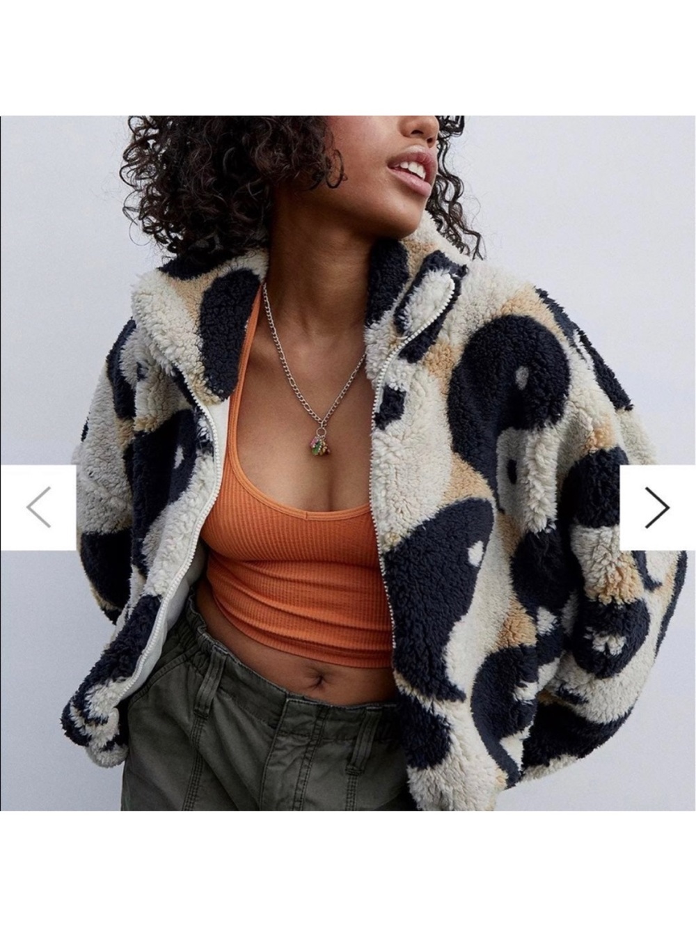 Urban Outfitters Sherpa Yin Yang Zip-Up Jacket in Black & Cream